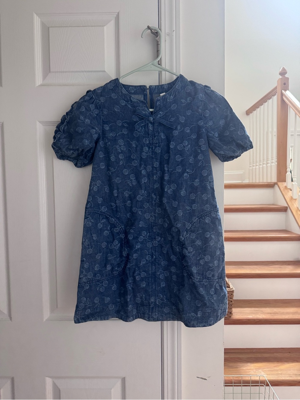 Crewcuts Navy Blue Short Puff Sleeve Casual Dress with Bow